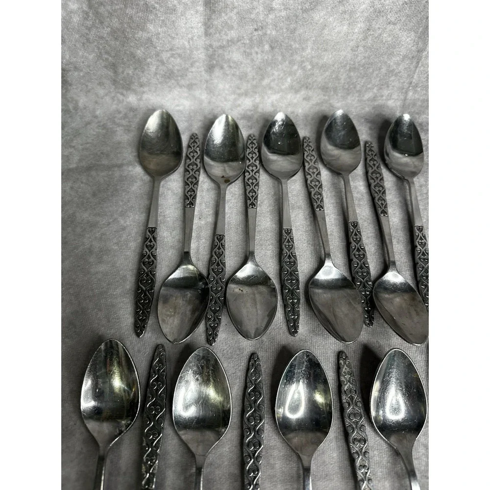 17 Dinner Spoons National Stainless Japan Malta  NSTMAL Geometric MCM‎